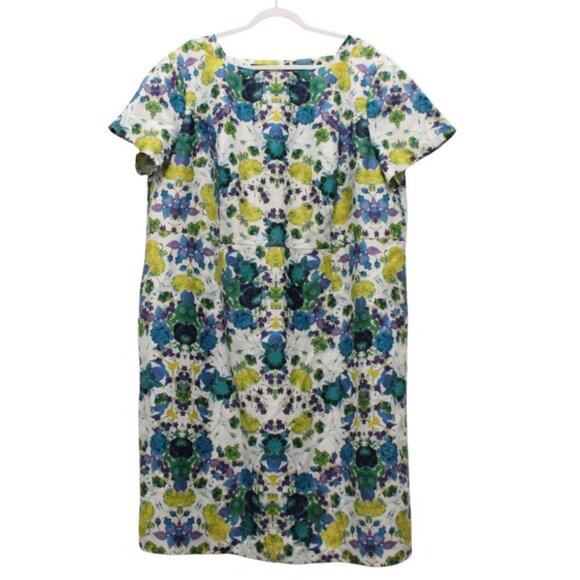 Talbots Midi Dress Size 22W Floral Multicolor Colorful Cotton Linen Lined Formal - Picture 1 of 12